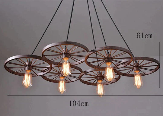 Lustre à roue antique Personnalité créative Lustre rétro en fer forgé pour restaurant et bar