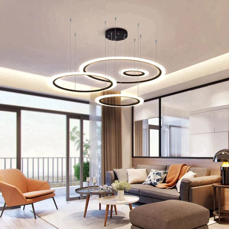 Black Circle Modern Led Pendant Light Surface Mounted Hanging Lamp Dining Room Living Luminaire