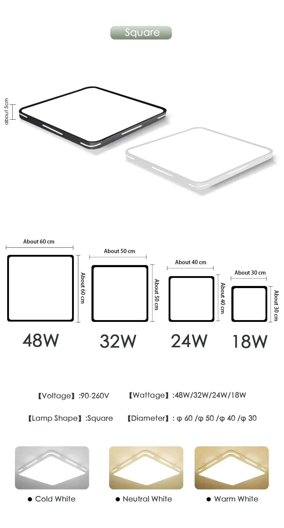 Leah - Plafonnier LED moderne, luminaire de plafond, montage en surface, télécommande, intensité variable, 18 W, 48 W, pour salon, chambre à coucher, balcon