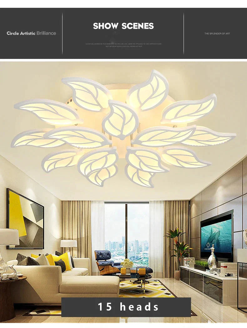 Plafonnier LED en forme de feuille de style nouveau pour salon, salle d'étude, chambre à coucher, décoration de la maison, luminaires avec télécommande APP
