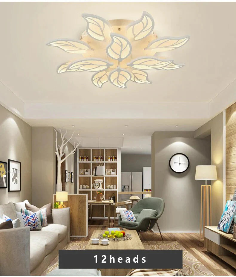 Plafonnier LED en forme de feuille de style nouveau pour salon, salle d'étude, chambre à coucher, décoration de la maison, luminaires avec télécommande APP
