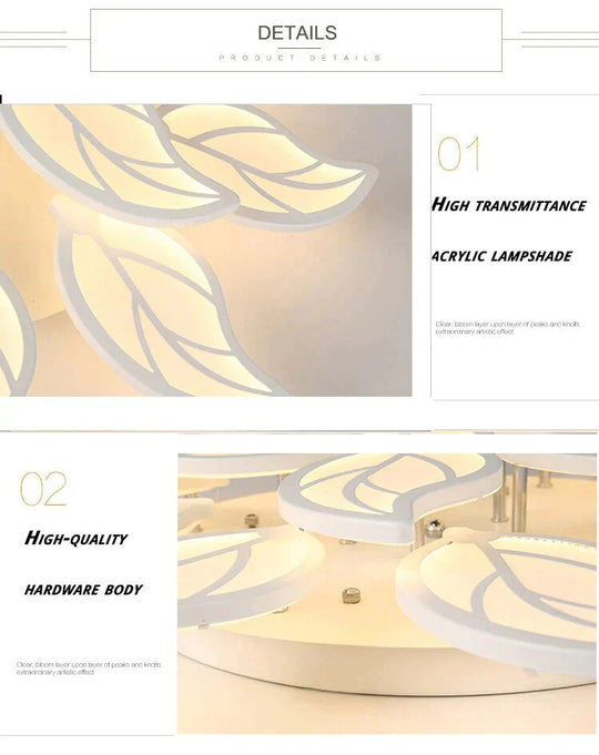 Plafonnier LED en forme de feuille de style nouveau pour salon, salle d'étude, chambre à coucher, décoration de la maison, luminaires avec télécommande APP