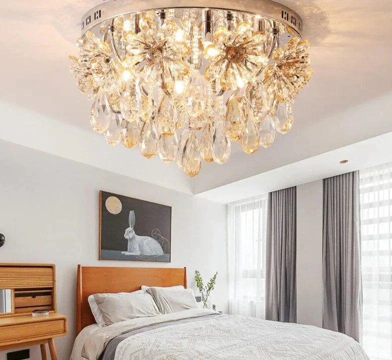 Plafonniers en cristal postmodernes pour la maison Cristaux de fleurs Lumières de chambre à coucher Décor Lampes nordiques pour salon Hall Salle à manger