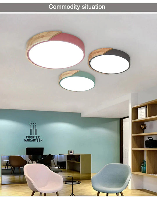 Plafonniers à LED en bois modernes pour salon, chambre à coucher, cuisine, lampe de plafond à LED ultra-mince de 5 cm pour hall