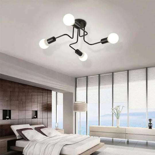 Loft Nordic Pipe Wrought Iron Ceiling Light 4/6/8 Heads Lamp
