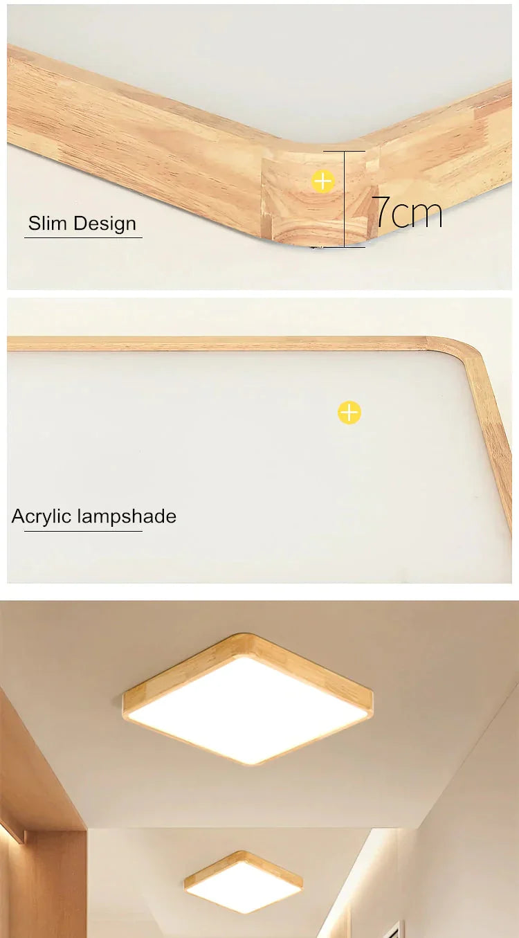 Plafonnier nordique simple et moderne en bois de chêne ultra fin à LED