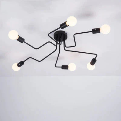 4/6 Light Retro Wrought Iron Ceiling Lights Bedroom/Dining Room Vintage Black Ceiling Lamp Fixture E27 Lustres