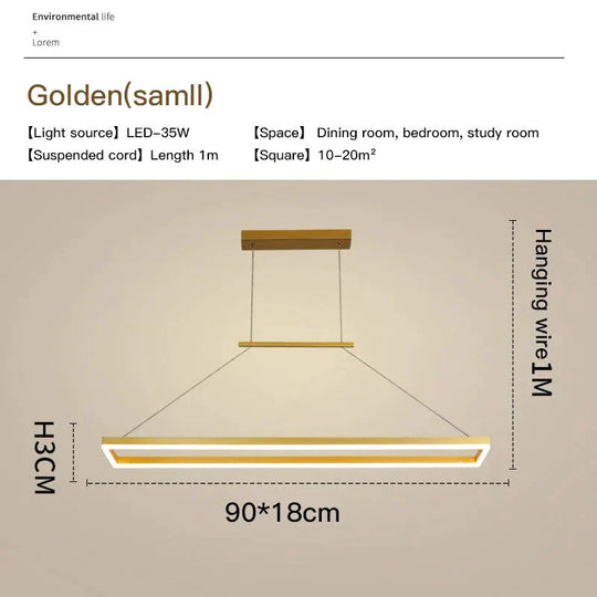 Solis - Modern Rectangle Led Pendant Lights Small-Golden / Cool White